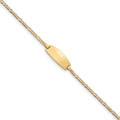 14k Polished Solid Chain/Solid Plate Figaro Link Oval 18.5x7.5mm Plate 6 inch Baby/Child ID Bracelet