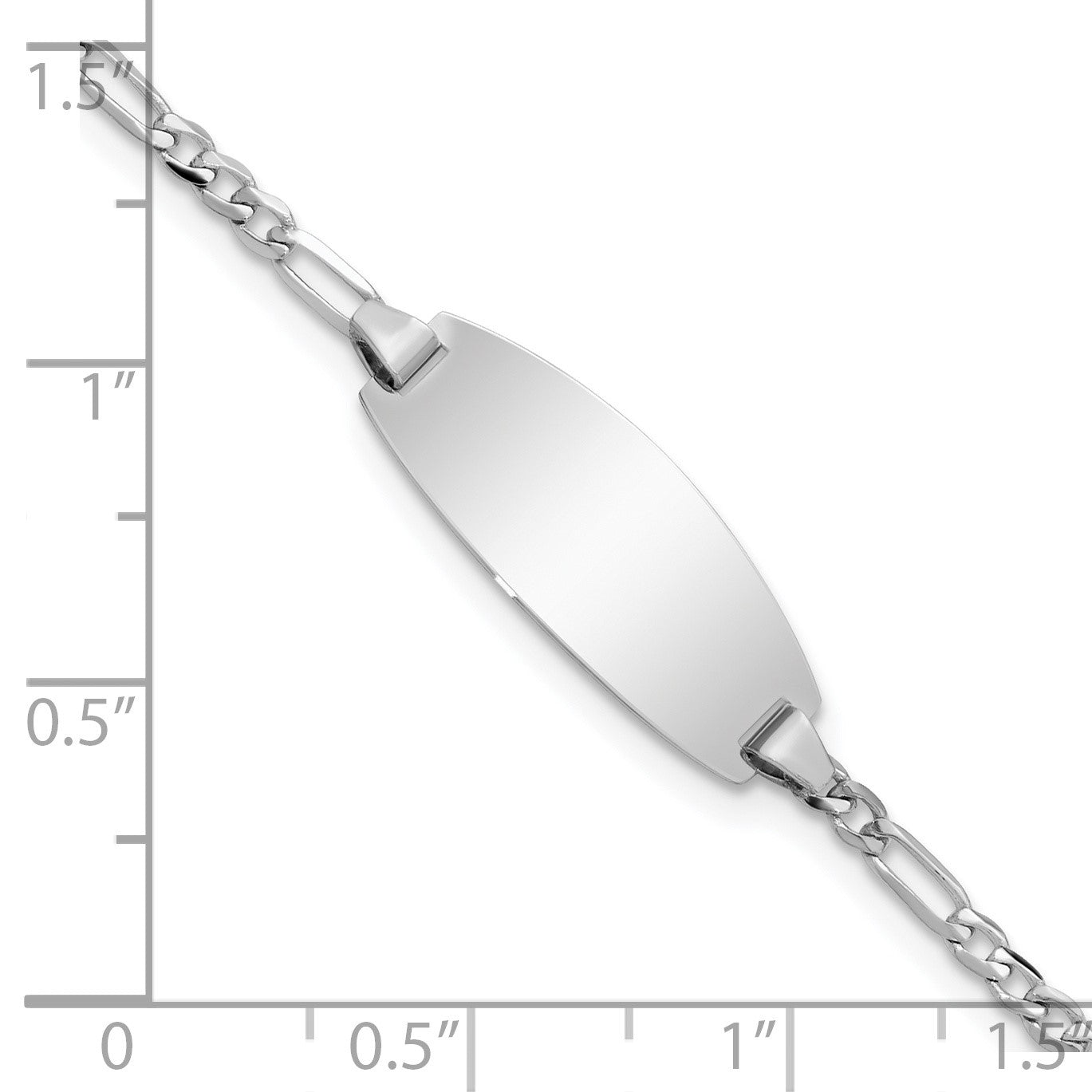 14k White Gold Polished Solid Chain/Solid Plate Figaro Link Oval 18.5x7.5mm Plate 6 inch Baby/Child ID Bracelet
