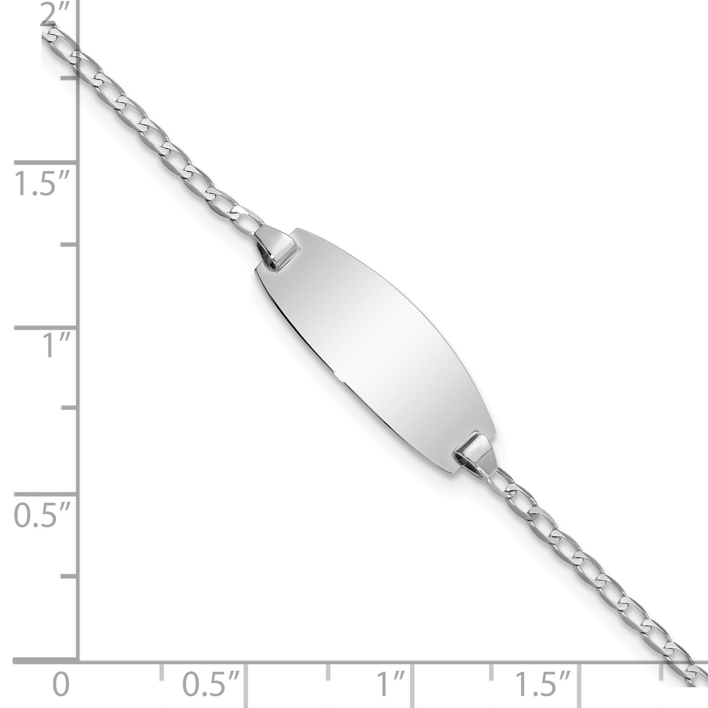14k White Gold Polished Solid Chain/Solid Plate Curb Link Oval 18.5x8.5mm Plate 5.5 inch Baby/Child ID Bracelet
