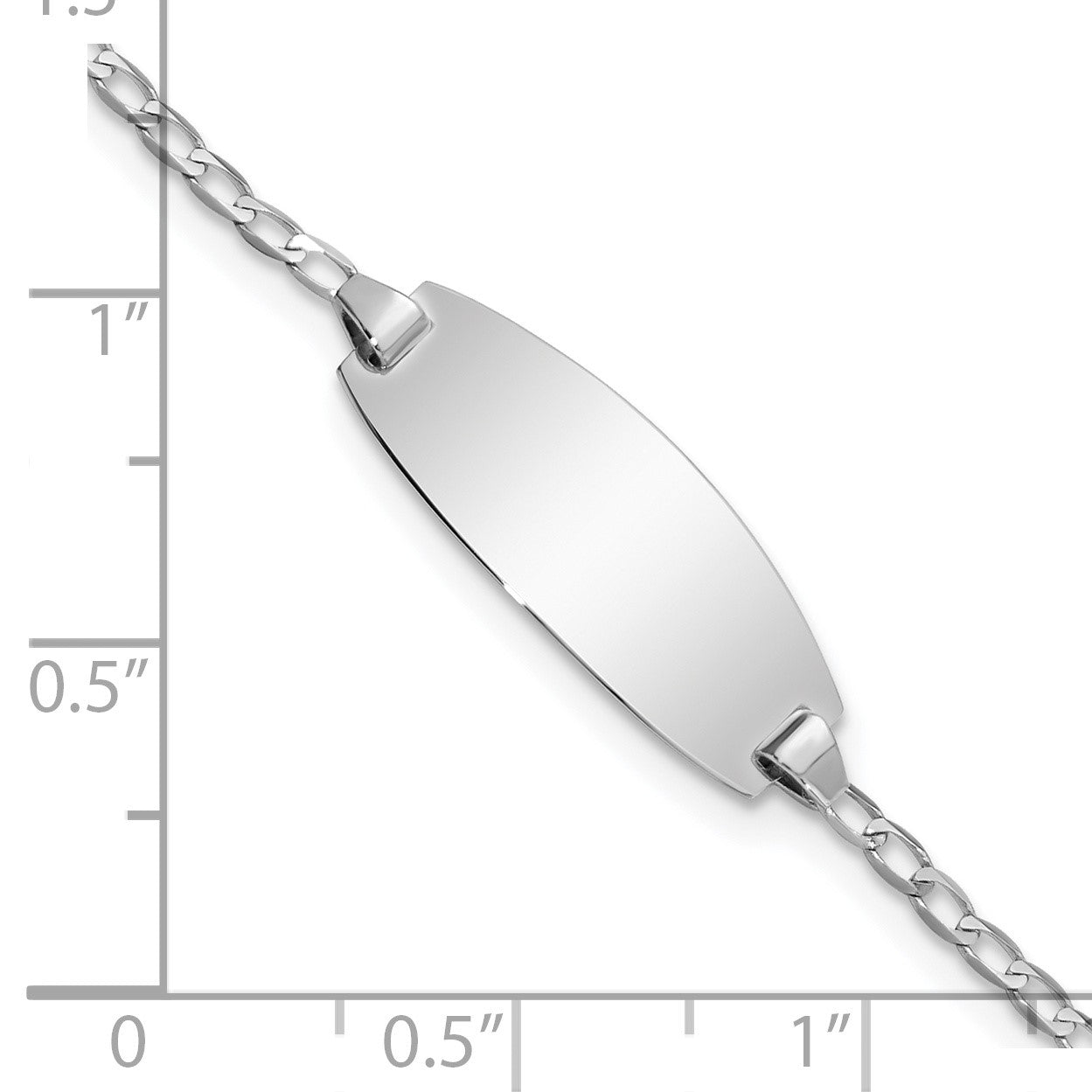 14k White Gold Polished Solid Chain/Solid Plate Curb Link Oval 18.5x8.5mm Plate 6 inch Baby/Child ID Bracelet