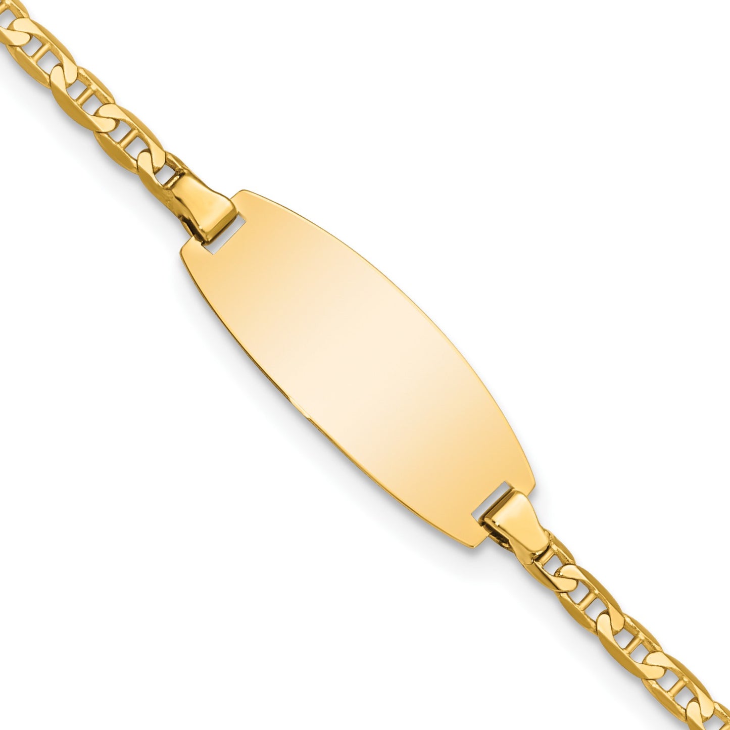 14k Polished Solid Chain/Solid Plate Anchor Link Oval 18x8mm Plate 7 inch ID Bracelet