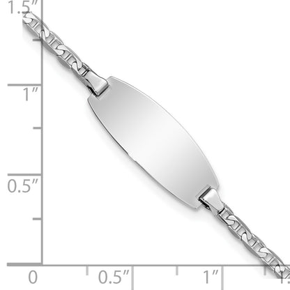 14k White Gold Polished Solid Chain/Solid Plate  Anchor Link Oval 18x8mm Plate 7 inch ID Bracelet