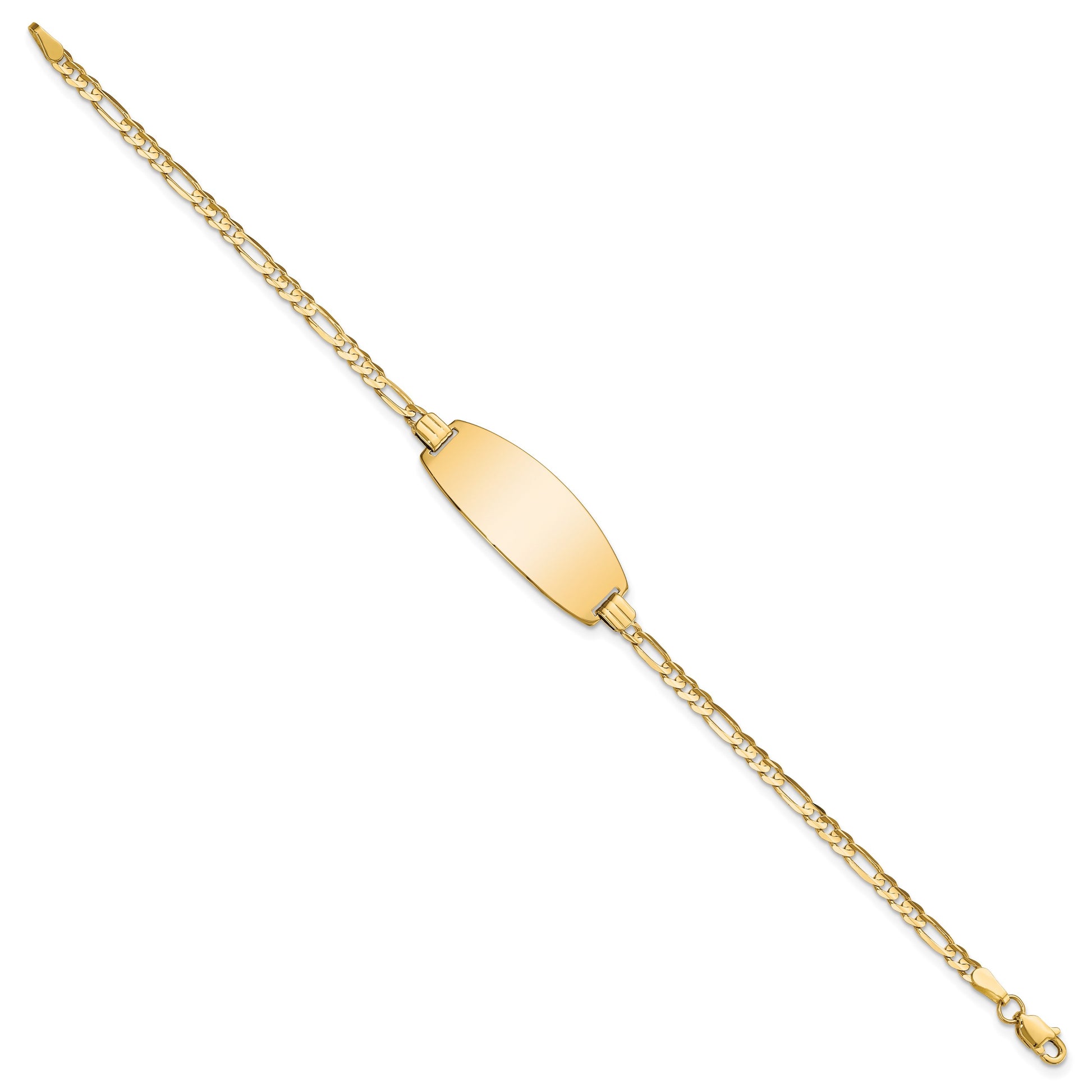 14k Polished Solid Chain/Solid Plate Figaro Link Oval 24x10.5mm Plate 7 inch ID Bracelet