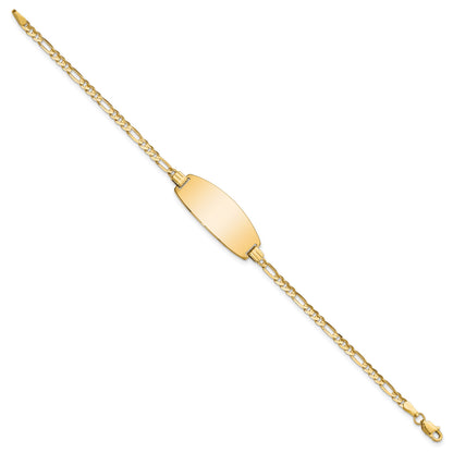 14k Polished Solid Chain/Solid Plate Figaro Link Oval 24x10.5mm Plate 8 inch ID Bracelet
