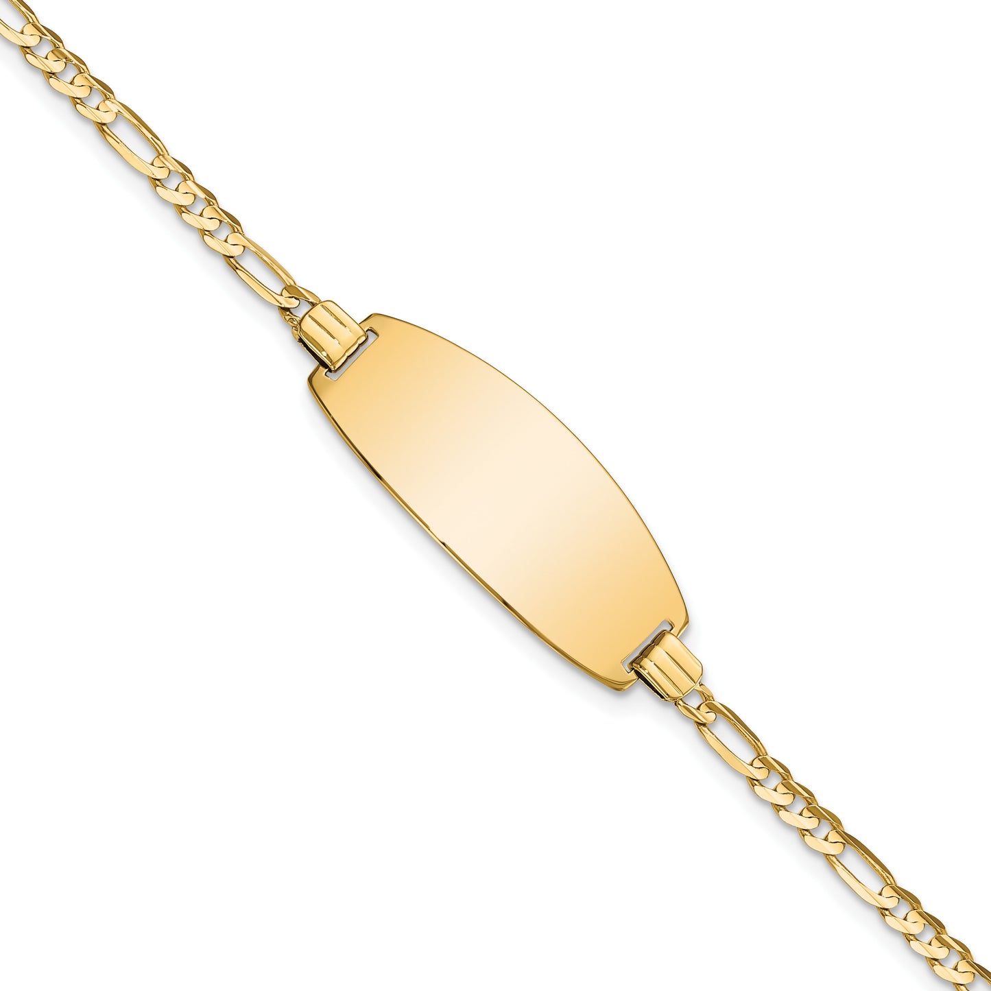 14k Polished Solid Chain/Solid Plate Figaro Link Oval 24x10.5mm Plate 8 inch ID Bracelet