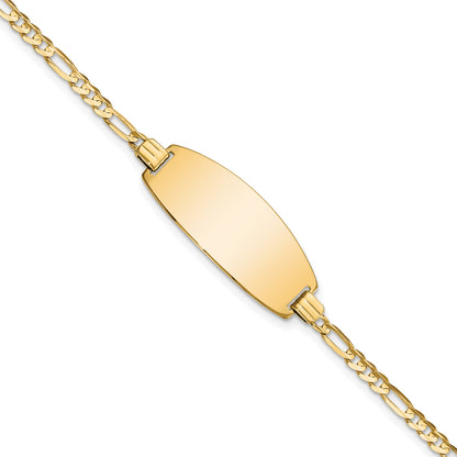 14k Polished Solid Chain/Solid Plate Figaro Link Oval 24x10.5mm Plate 8 inch ID Bracelet