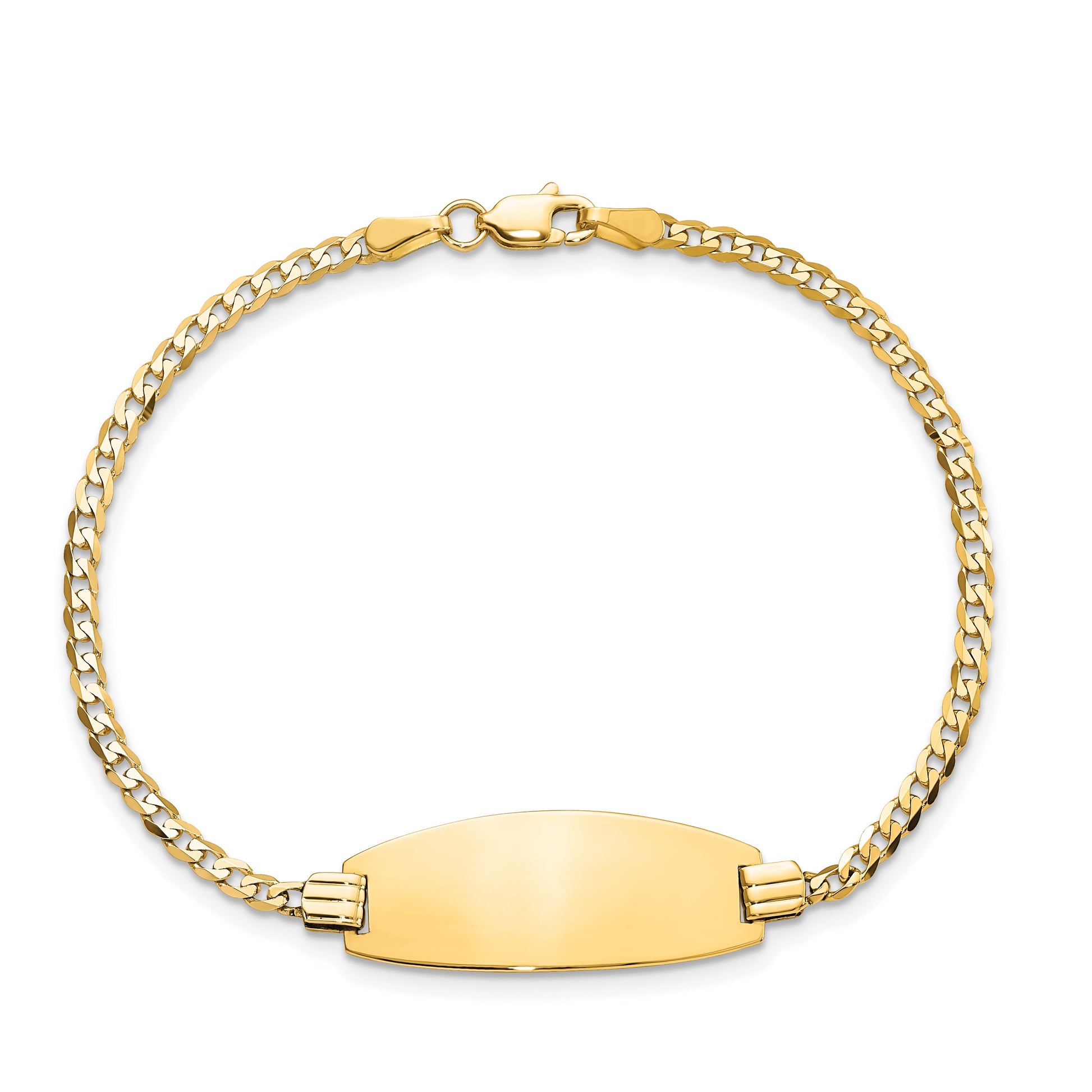 14k Polished Solid Chain/Solid Plate Curb Link Oval 24x10.5mm Plate 7 inch ID Bracelet