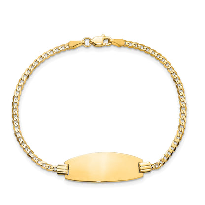 14k Polished Solid Chain/Solid Plate Curb Link Oval 24x10.5mm Plate 7 inch ID Bracelet