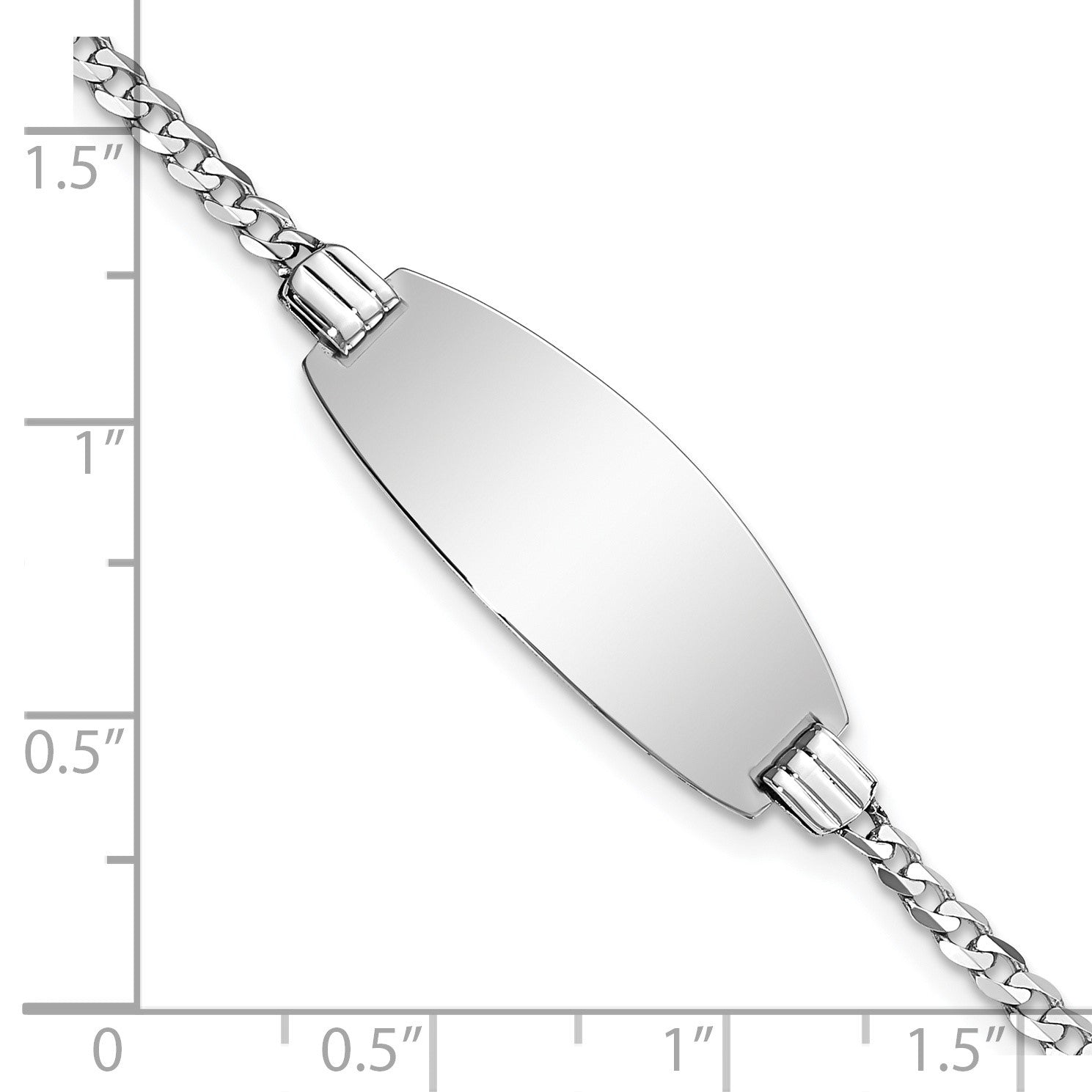 14k White Gold Polished Solid Chain/Solid Plate Curb Link Oval 24x10.5mm Plate 7 inch ID Bracelet