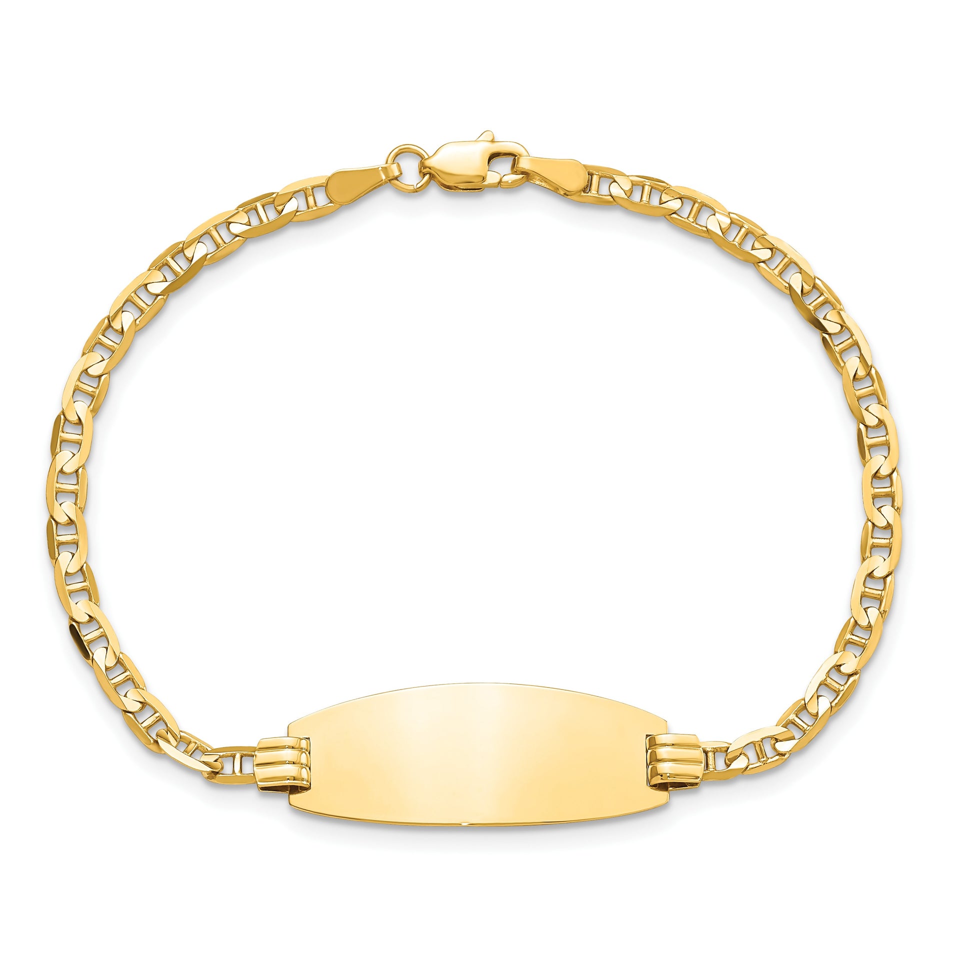 14k Polished Solid Chain/Solid Plate Anchor Link Oval 24x10.5mm Plate 7 inch ID Bracelet