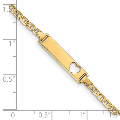 14k Polished Solid Chain/Solid Plate Anchor Link Cut-out Heart 21x5mm Plate 7 inch ID Bracelet