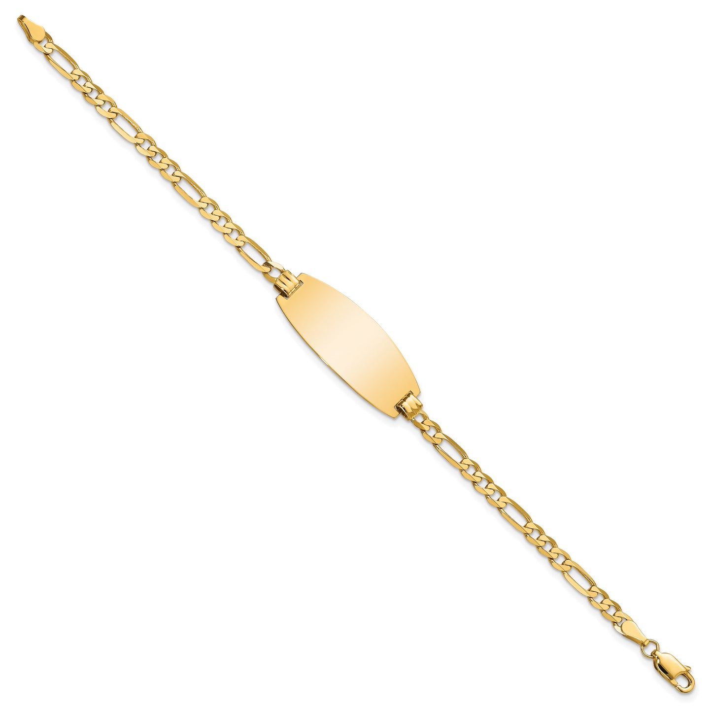 14k Polished Solid Chain/Solid Plate Figaro Link Oval 27x11.5mm Plate 7 inch ID Bracelet