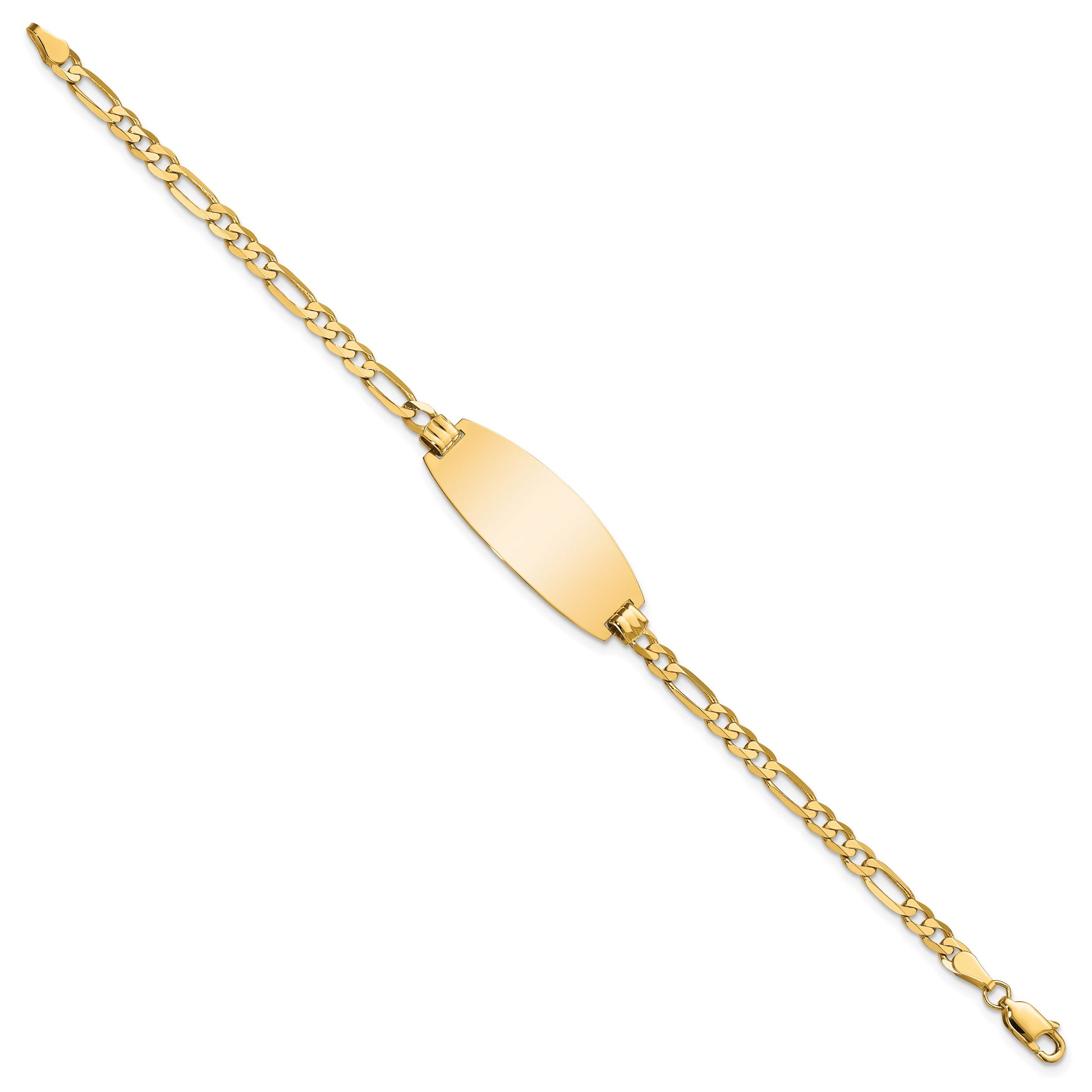 14k Polished Solid Chain/Solid Plate Figaro Link Oval 27x11.5mm Plate 7 inch ID Bracelet