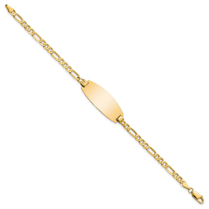 14k Polished Solid Chain/Solid Plate Figaro Link Oval 27x11.5mm Plate 8 inch ID Bracelet