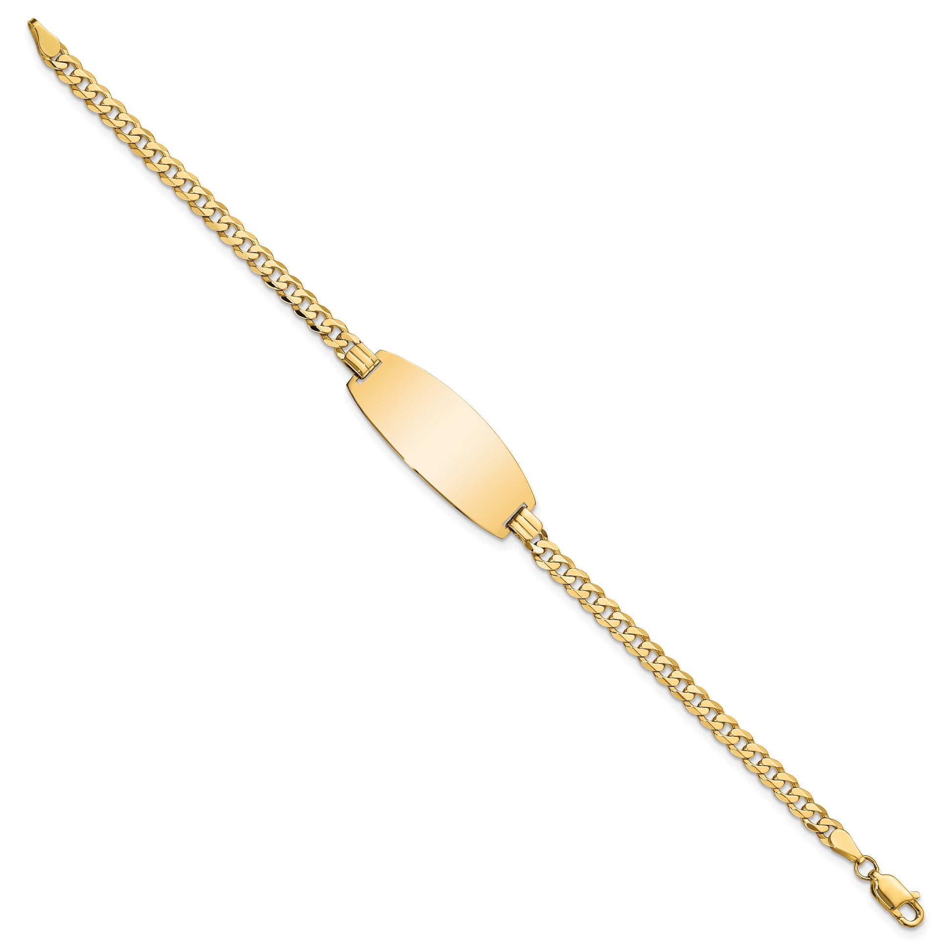 14k Polished Solid Chain/Solid Plate Curb Link Oval 27x11.5mm Plate 7 inch ID Bracelet