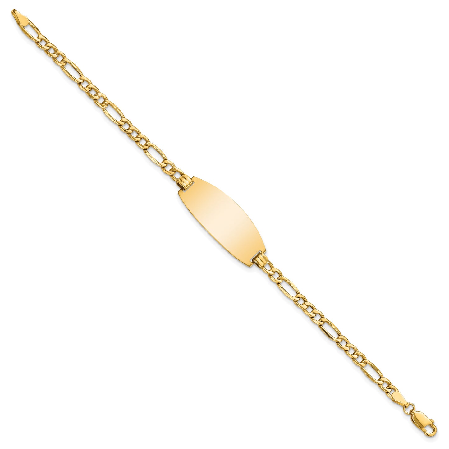14k Polished Semi-Solid Chain/Solid Plate Figaro Link Oval 26.5x11.5mm Plate 8 inch ID Bracelet