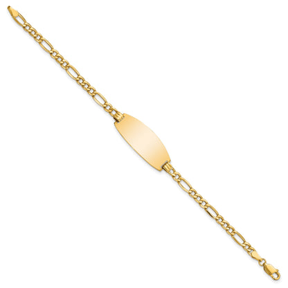 14k Polished Semi-Solid Chain/Solid Plate Figaro Link Oval 26.5x11.5mm Plate 7 inch ID Bracelet
