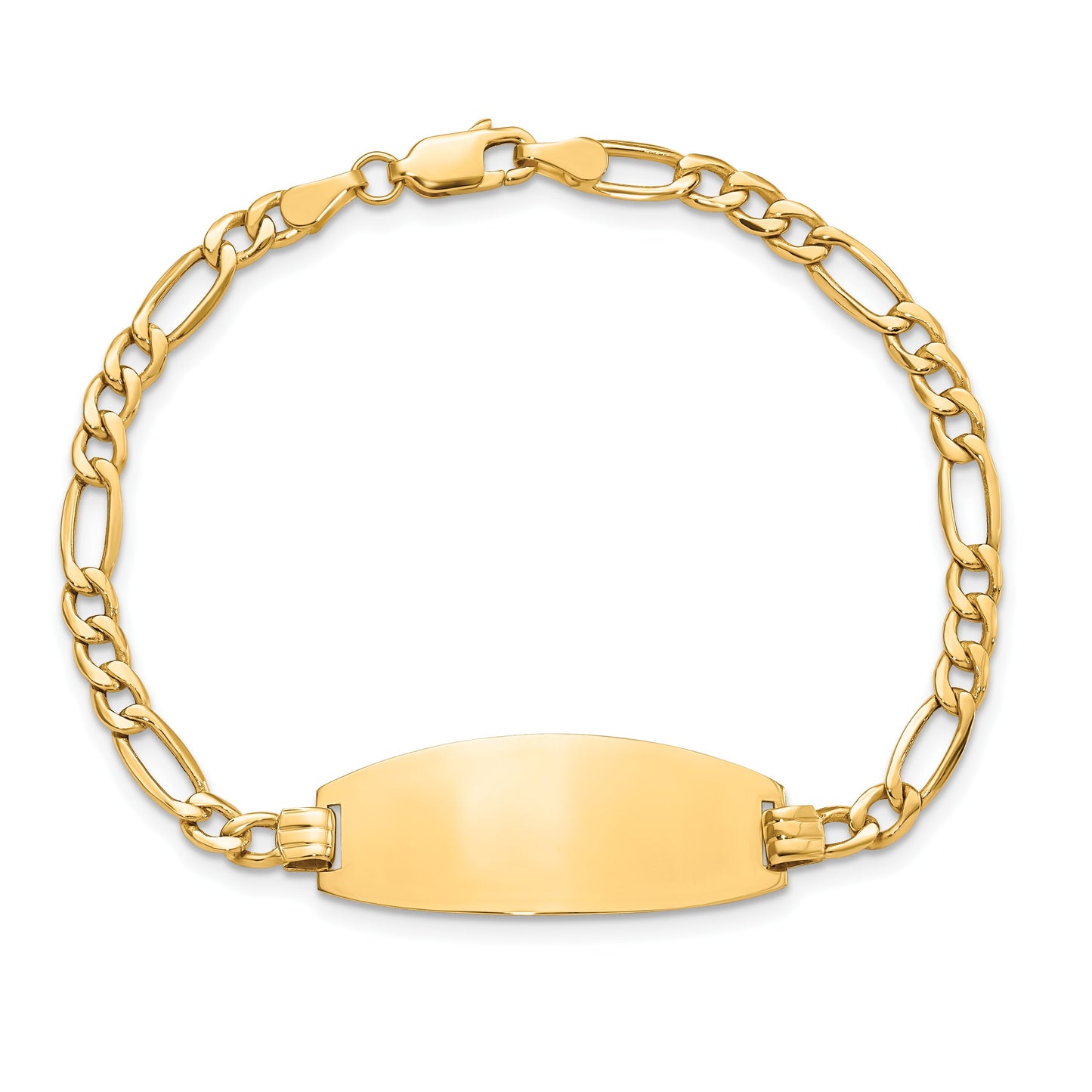 14k Polished Semi-Solid Chain/Solid Plate Figaro Link Oval 26.5x11.5mm Plate 8 inch ID Bracelet