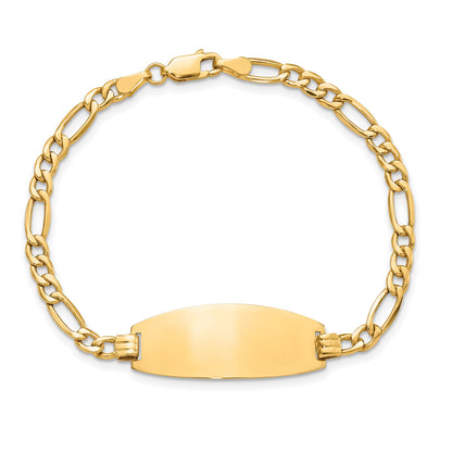 14k Polished Semi-Solid Chain/Solid Plate Figaro Link Oval 26.5x11.5mm Plate 8 inch ID Bracelet