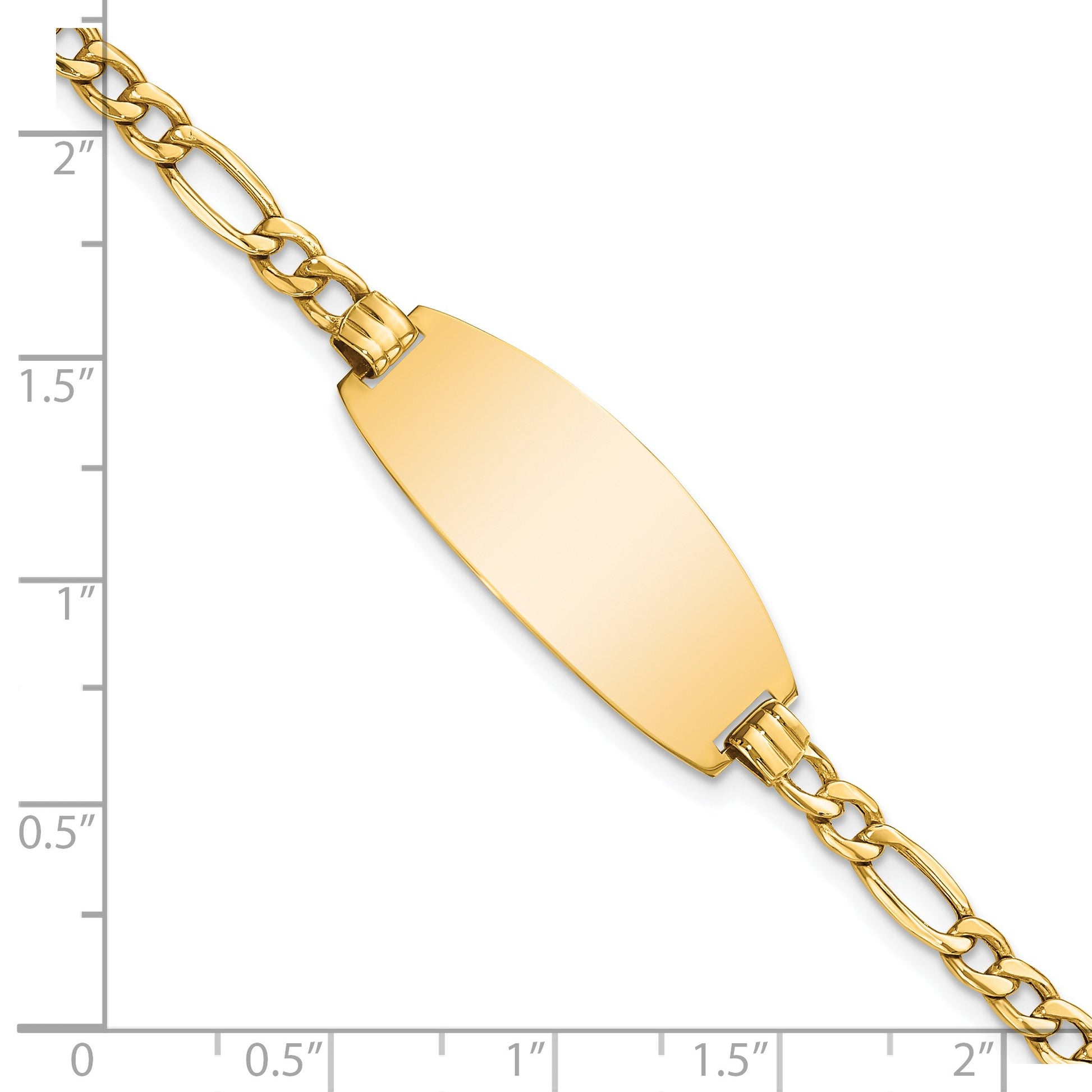 14k Polished Semi-Solid Chain/Solid Plate Figaro Link Oval 26.5x11.5mm Plate 8 inch ID Bracelet