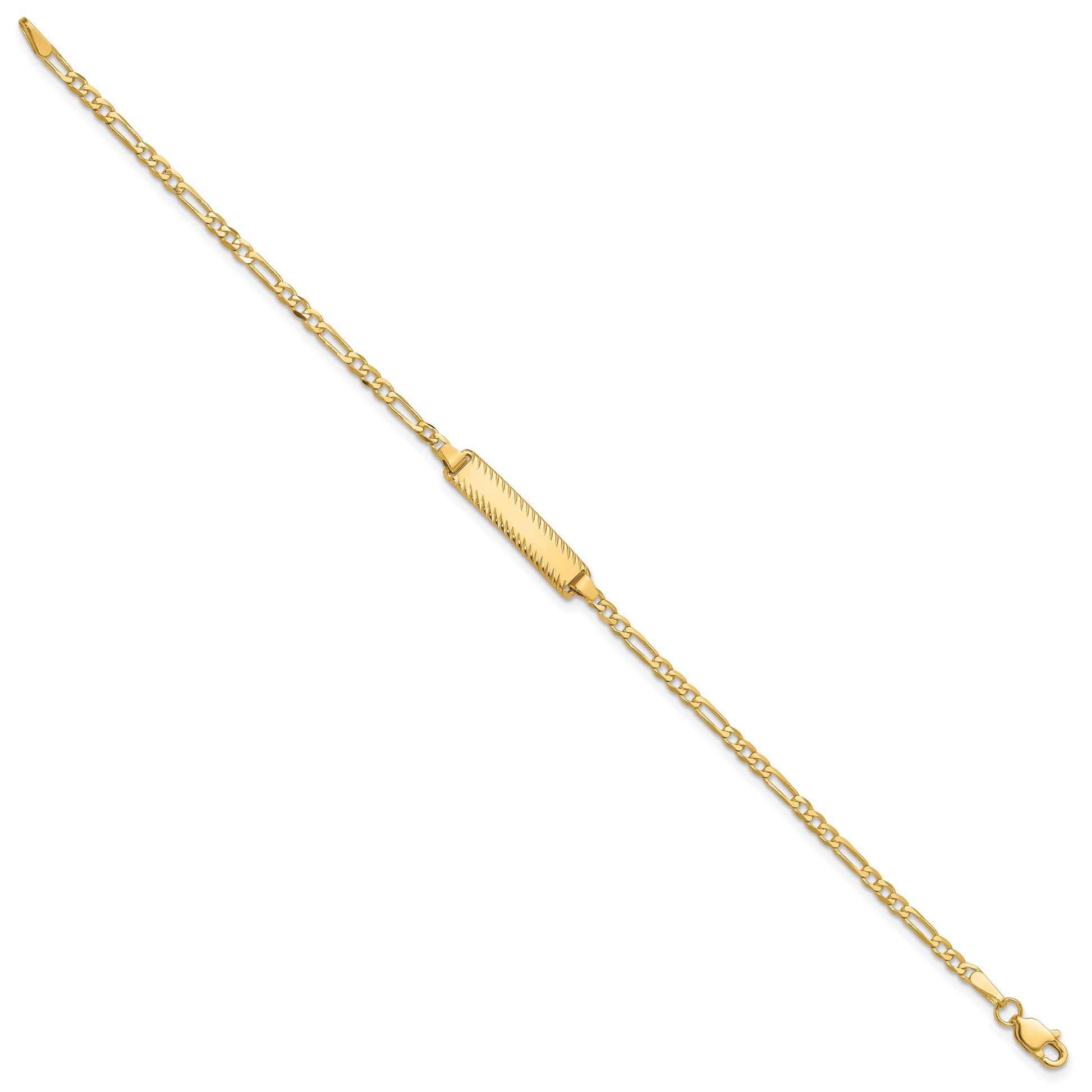 14k Polished Solid Chain/Solid Plate Figaro Link Diamond-cut 20x5mm Plate 7 inch ID Bracelet
