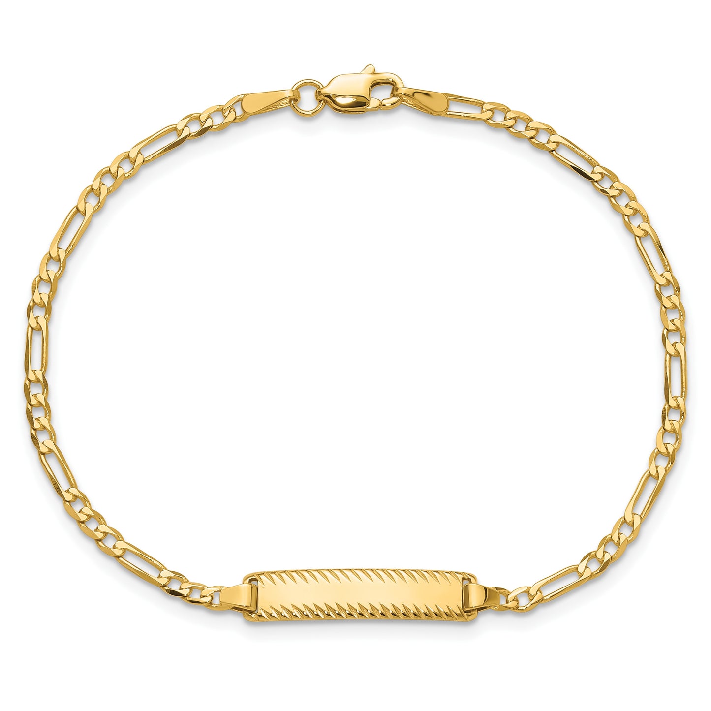 14k Polished Solid Chain/Solid Plate Figaro Link Diamond-cut 20x5mm Plate 7 inch ID Bracelet