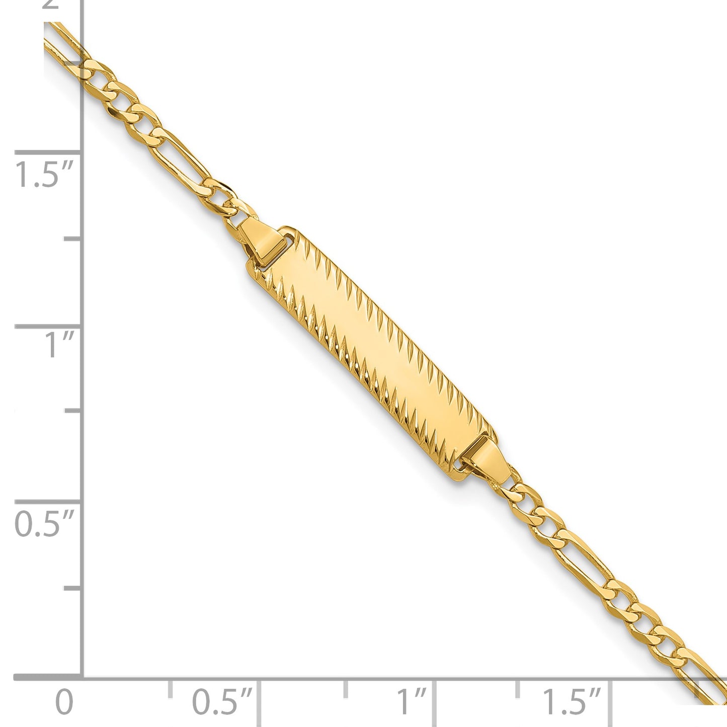14k Polished Solid Chain/Solid Plate Figaro Link Diamond-cut 20x5mm Plate 7 inch ID Bracelet