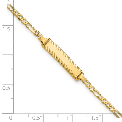 14k Polished Solid Chain/Solid Plate Figaro Link Diamond-cut 20x5mm Plate 7 inch ID Bracelet