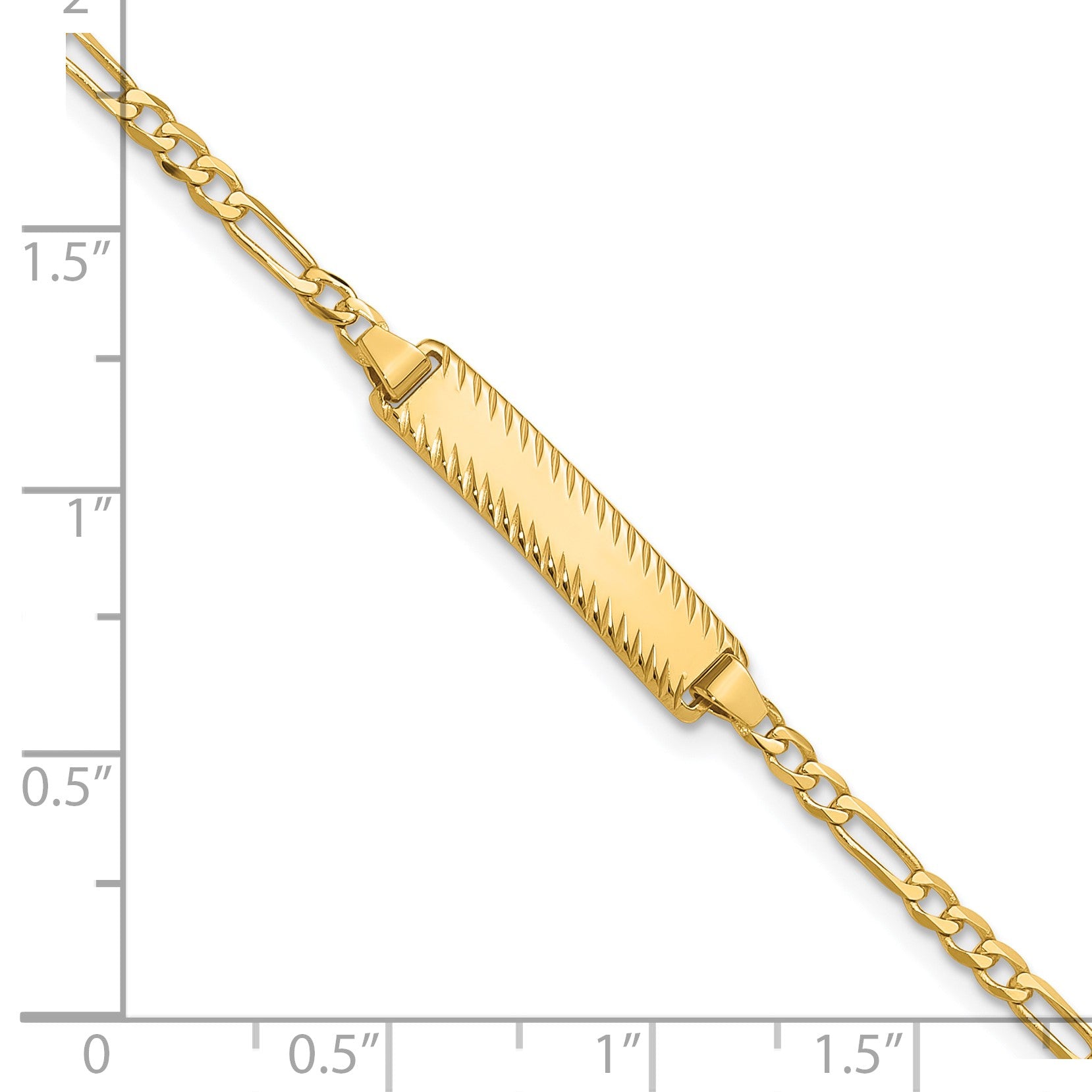14k Polished Solid Chain/Solid Plate Figaro Link Diamond-cut 20x5mm Plate 8 inch ID Bracelet