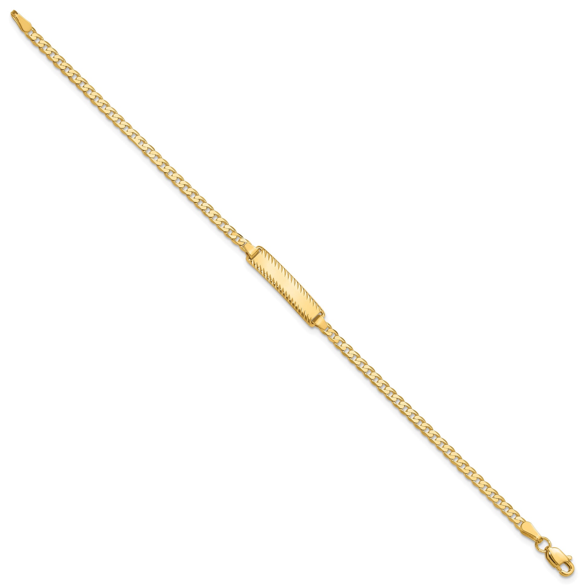 14k Polished Solid Chain/Solid Plate Curb Link Diamond-cut 20x5mm Plate 7 inch ID Bracelet
