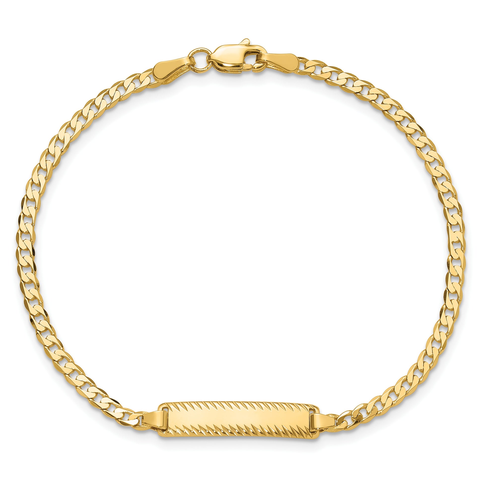 14k Polished Solid Chain/Solid Plate Curb Link Diamond-cut 20x5mm Plate 7 inch ID Bracelet