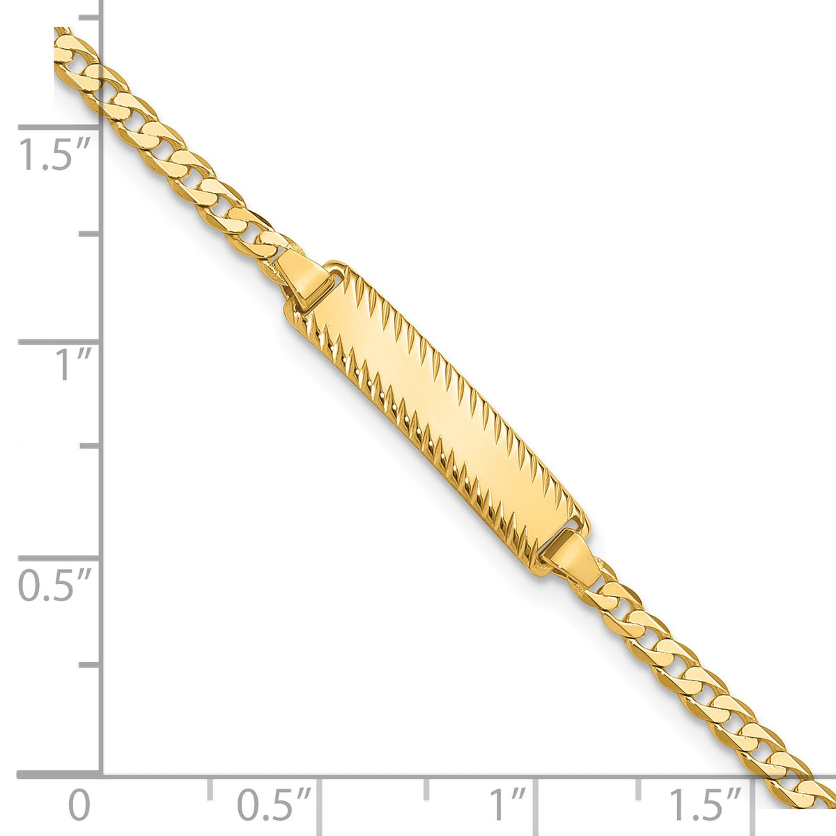 14k Polished Solid Chain/Solid Plate Curb Link Diamond-cut 20x5mm Plate 8 inch ID Bracelet