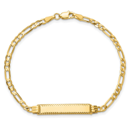 14k Polished Solid Chain/Solid Plate 3.0mm Figaro Link Diamond-cut 27x5.5mm Plate 7 inch ID Bracelet