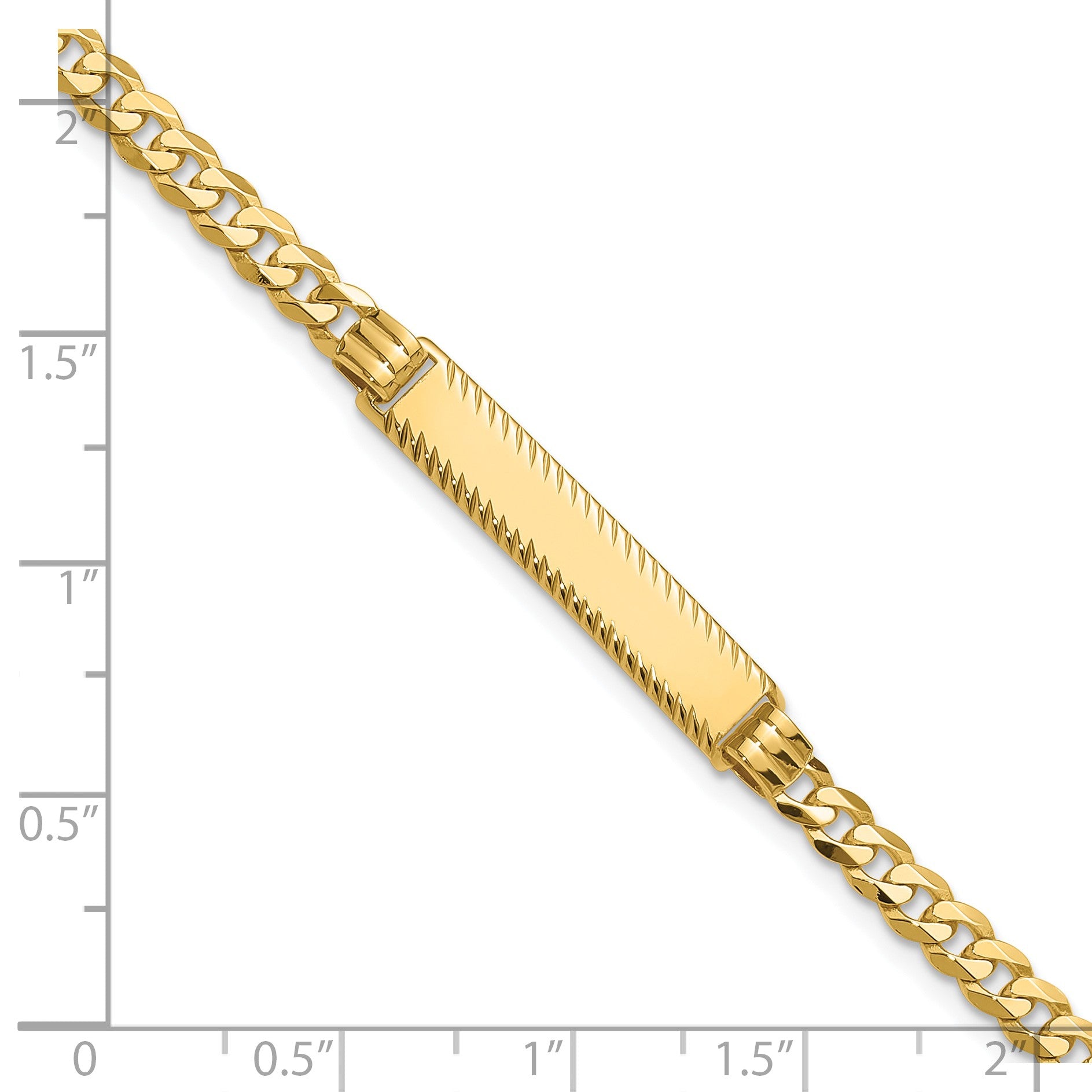 14k Polished Solid Chain/Solid Plate Flat Curb Link Diamond-cut 27x5.5mm Plate 7 inch ID Bracelet