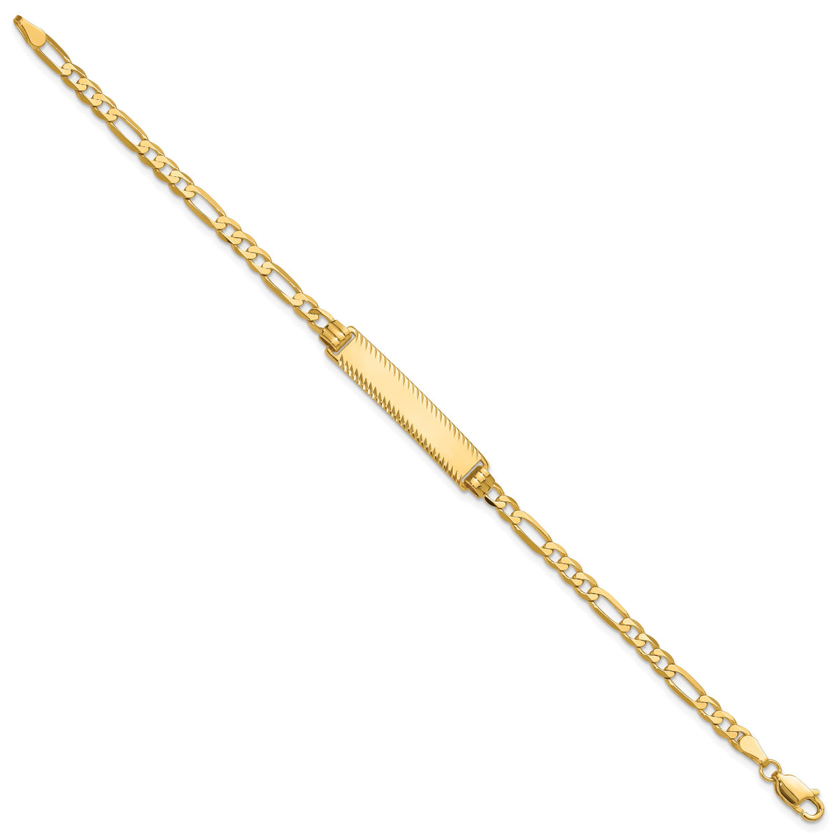 14k Polished Solid Chain/Solid Plate Flat Figaro Link Diamond-cut 29x6.5mm Plate 8 inch ID Bracelet