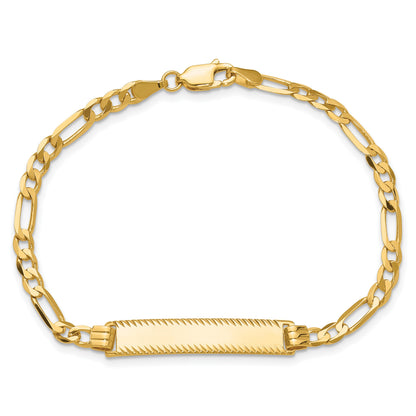 14k Polished Solid Chain/Solid Plate Flat Figaro Link Diamond-cut 29x6.5mm Plate 7 inch ID Bracelet