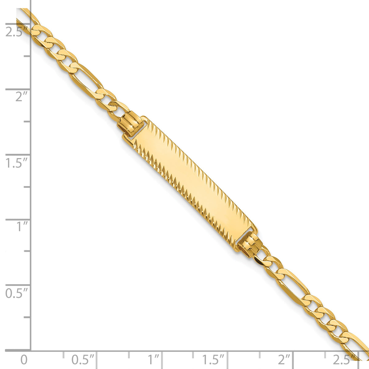 14k Polished Solid Chain/Solid Plate Flat Figaro Link Diamond-cut 29x6.5mm Plate 8 inch ID Bracelet