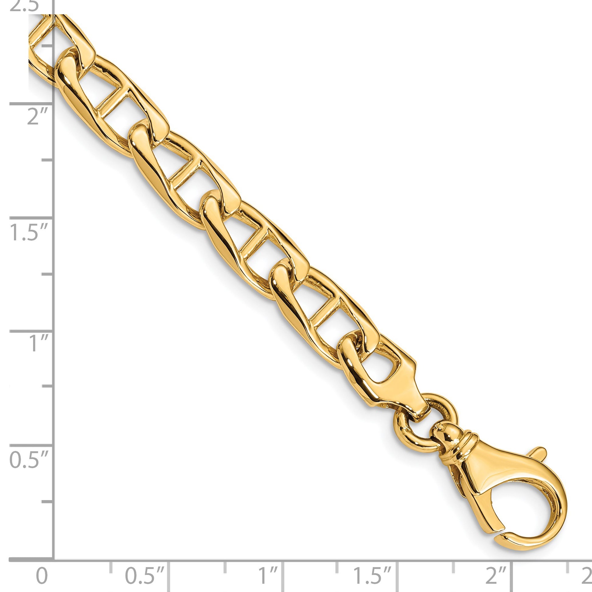 14K 8 inch 6.9mm Hand Polished Fancy Anchor Link with Fancy Lobster Clasp Bracelet