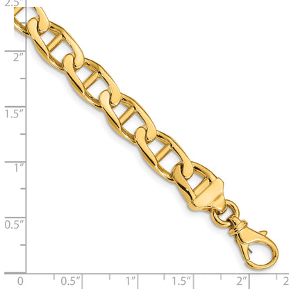 14K 8 inch 9mm Hand Polished Fancy Anchor Link with Fancy Lobster Clasp Bracelet