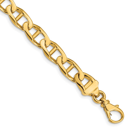 14K 8 inch 9mm Hand Polished Fancy Anchor Link with Fancy Lobster Clasp Bracelet