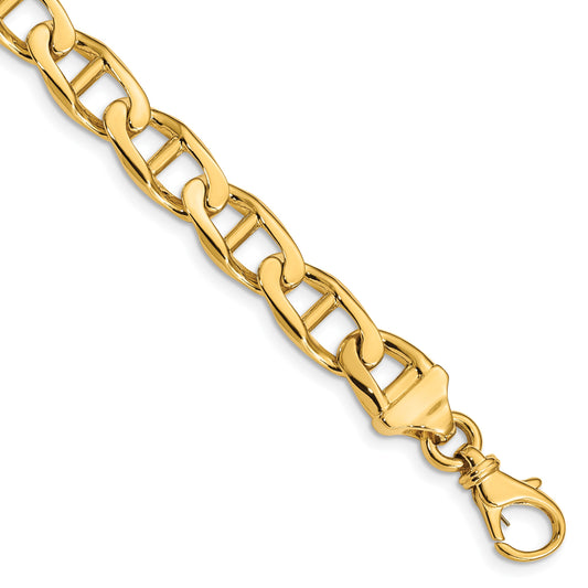 14K 8 inch 9mm Hand Polished Fancy Anchor Link with Fancy Lobster Clasp Bracelet