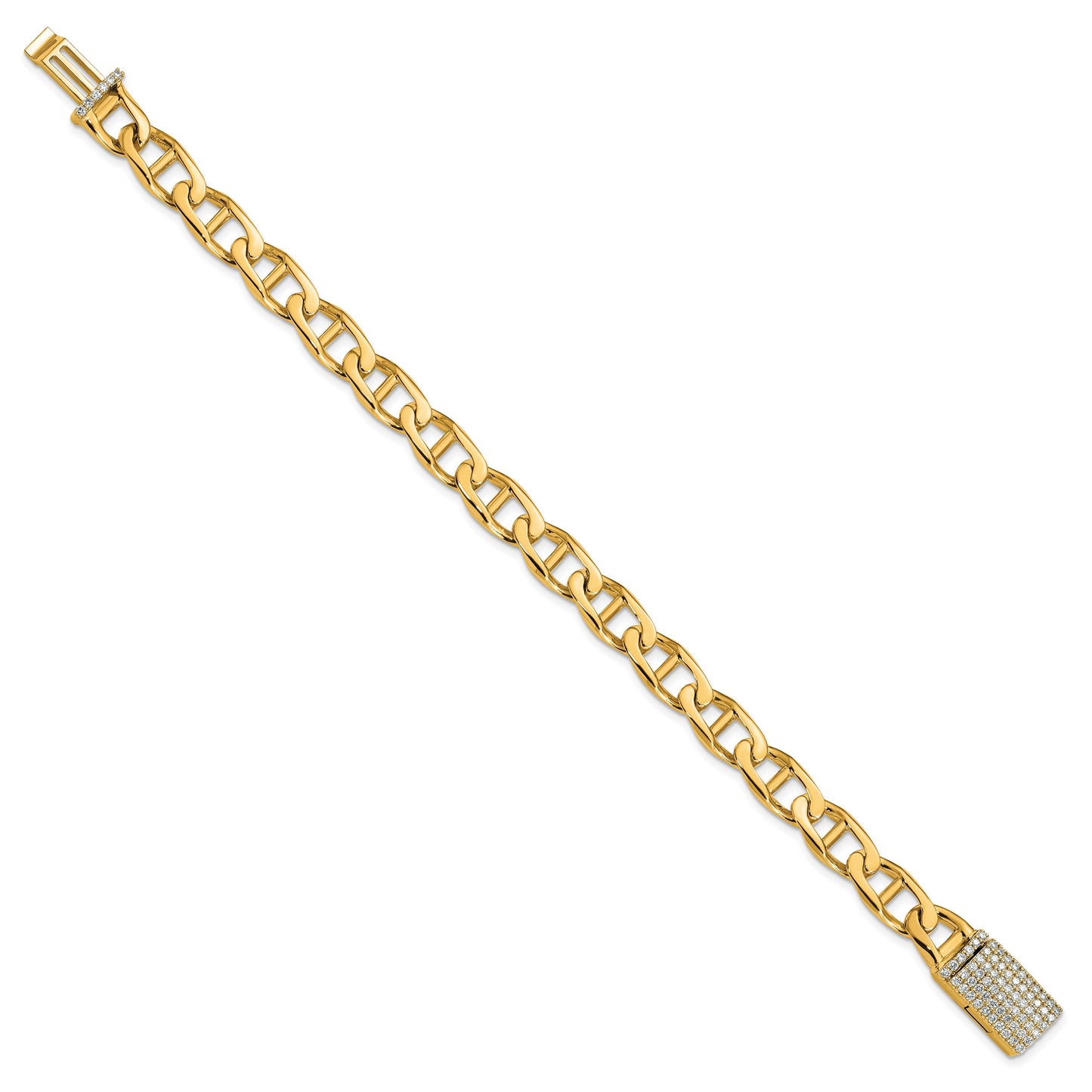 14k Hand-polished 9mm Anchor Link 1.5 carat Diamond Clasp 8 inch Bracelet