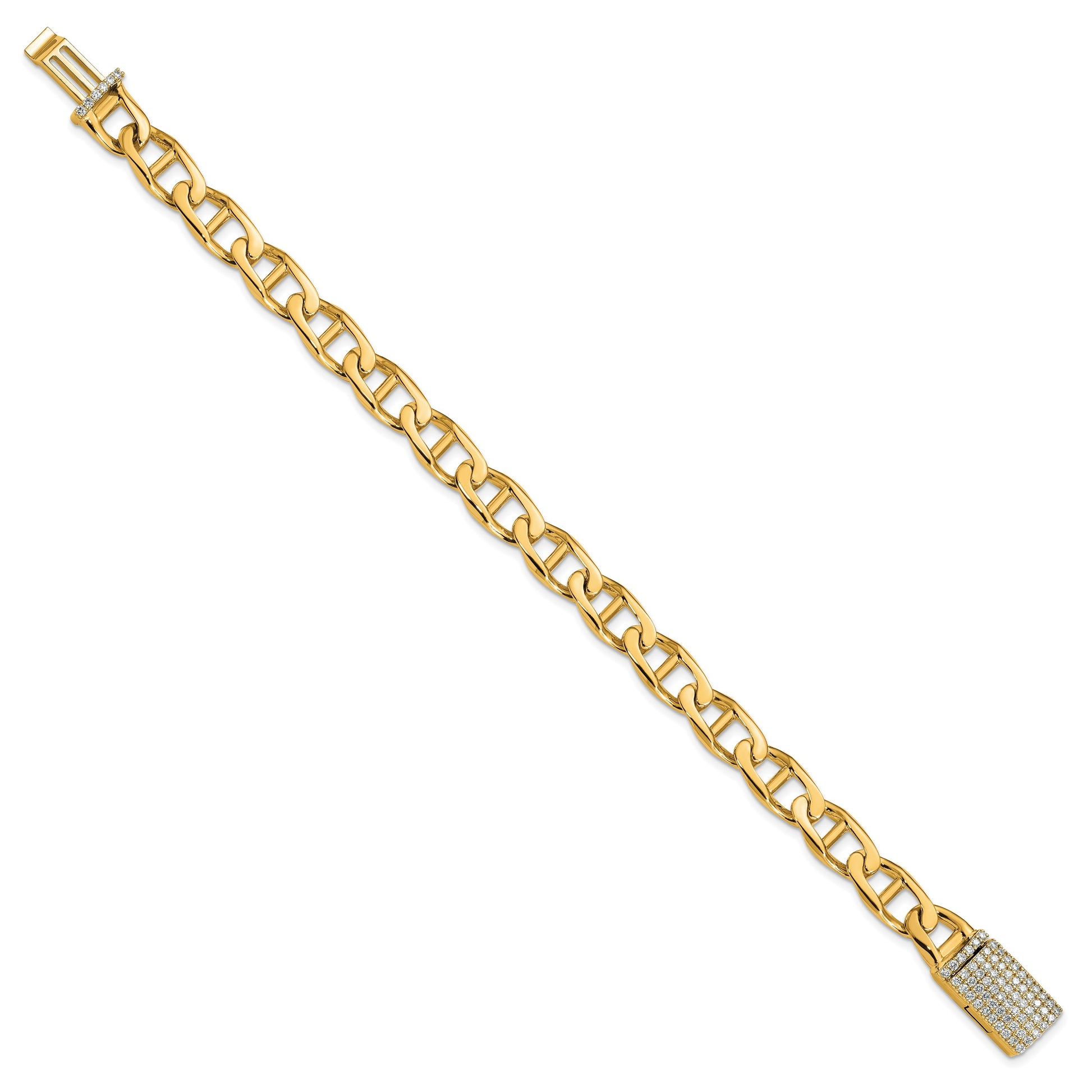 14k Hand-polished 9mm Anchor Link 1.5 carat Diamond Clasp 8 inch Bracelet