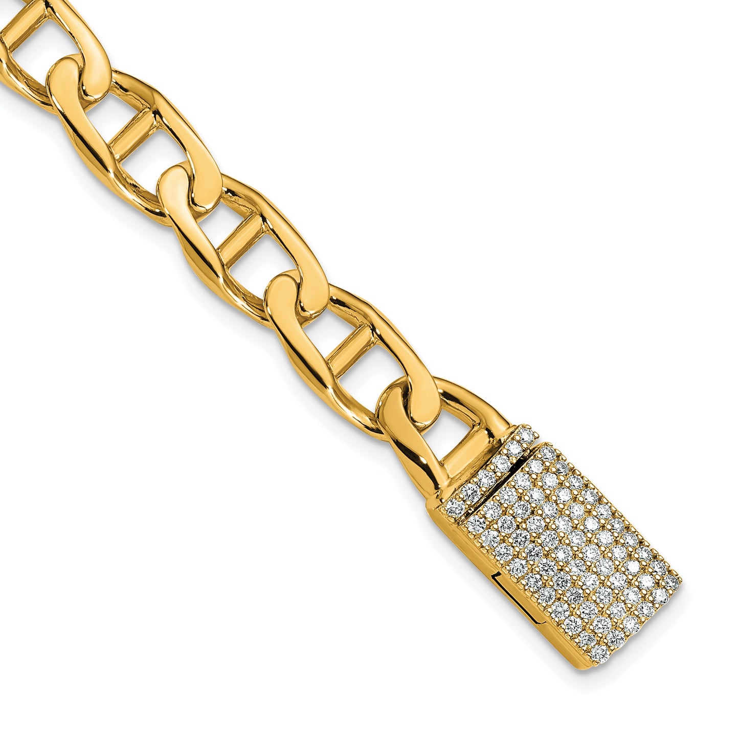 14k Hand-polished 9mm Anchor Link 1.5 carat Diamond Clasp 8 inch Bracelet