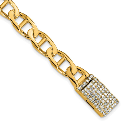 14k Hand-polished 9mm Anchor Link 1.5 carat Diamond Clasp 8 inch Bracelet