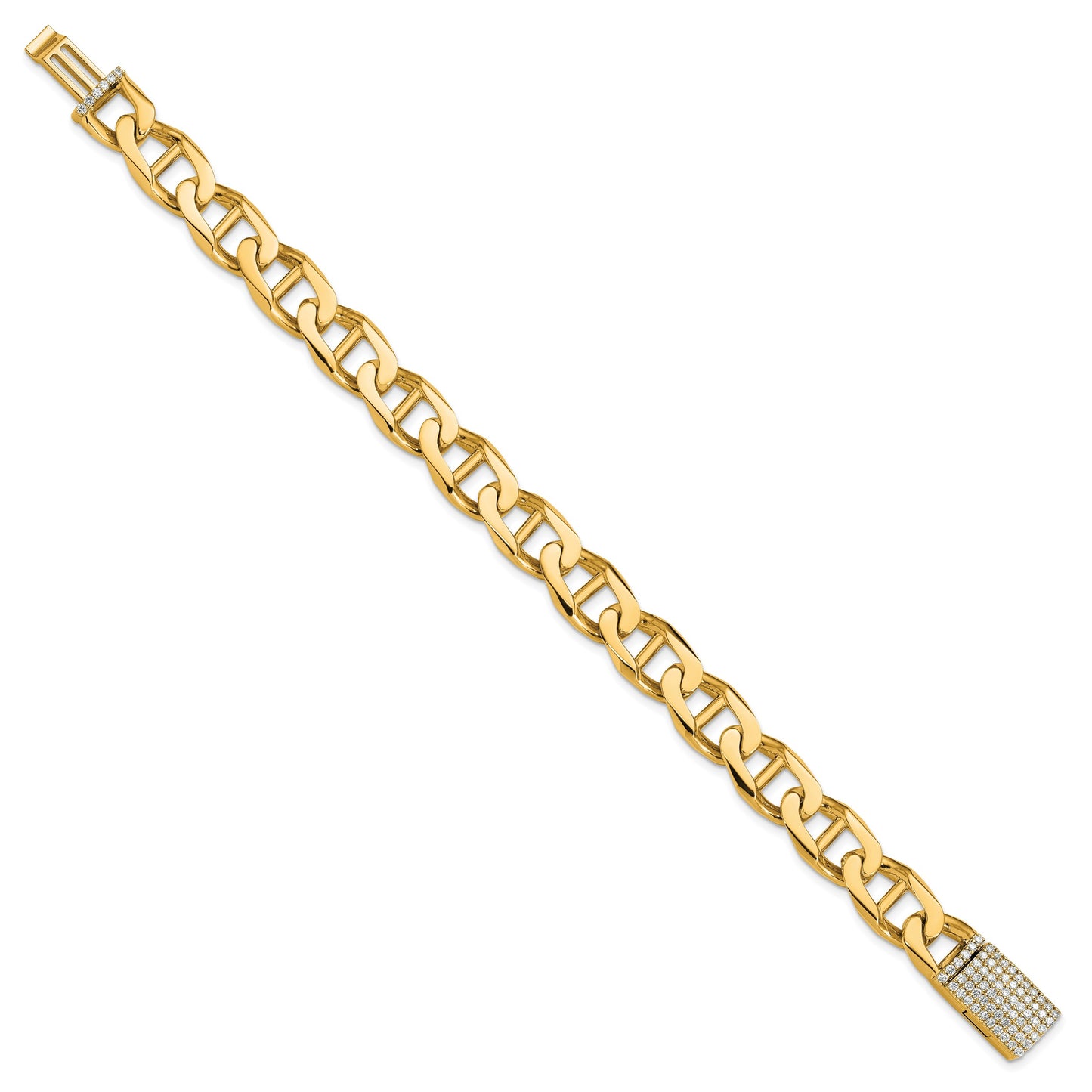 14k Hand-polished 10.3mm Anchor Link 1.5 carat Diamond Clasp 8 inch Bracelet