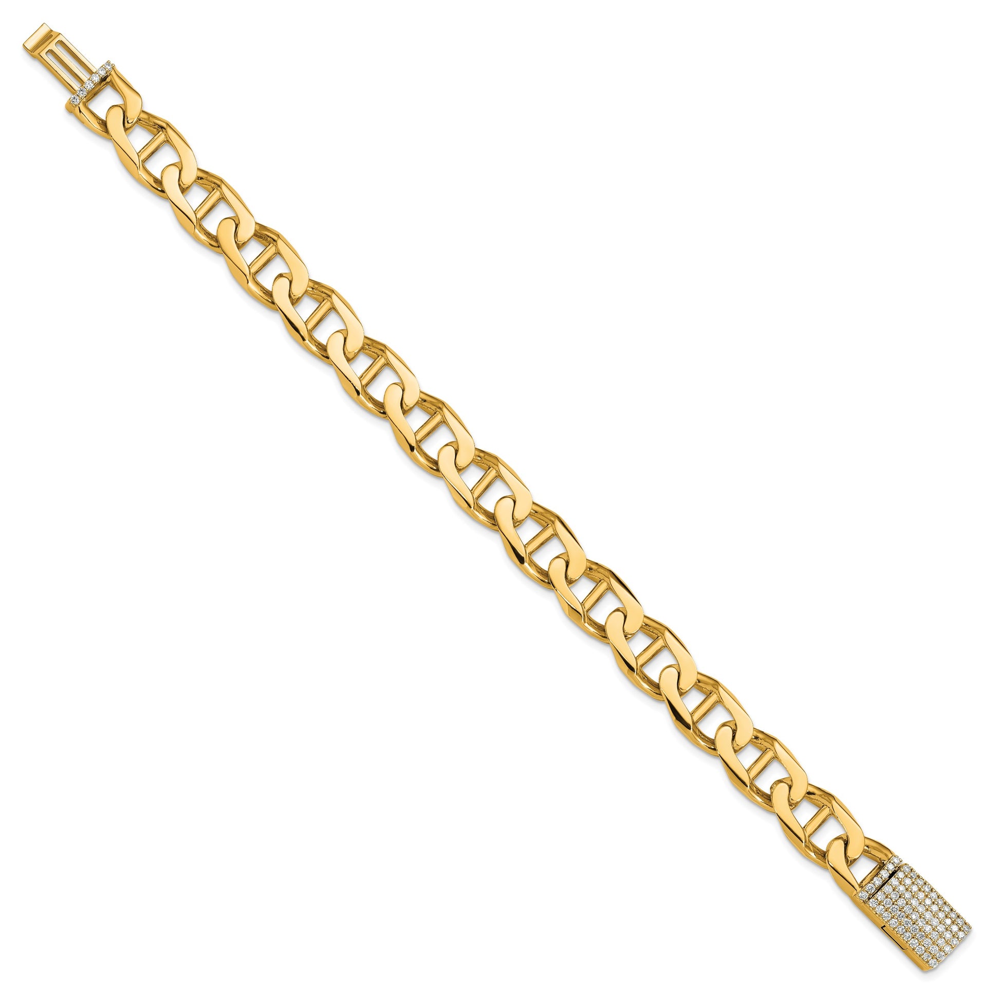14k Hand-polished 10.3mm Anchor Link 1.5 carat Diamond Clasp 8 inch Bracelet