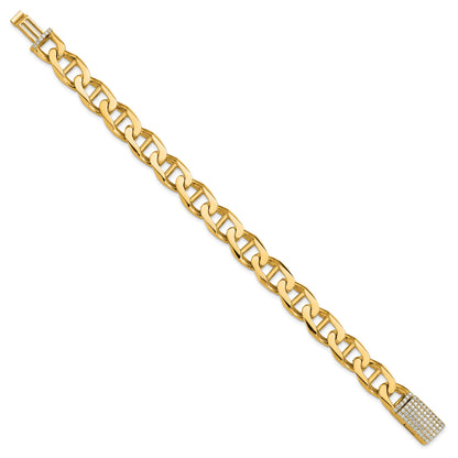 14k Hand-polished 10.3mm Anchor Link 1.5 carat Diamond Clasp 8 inch Bracelet