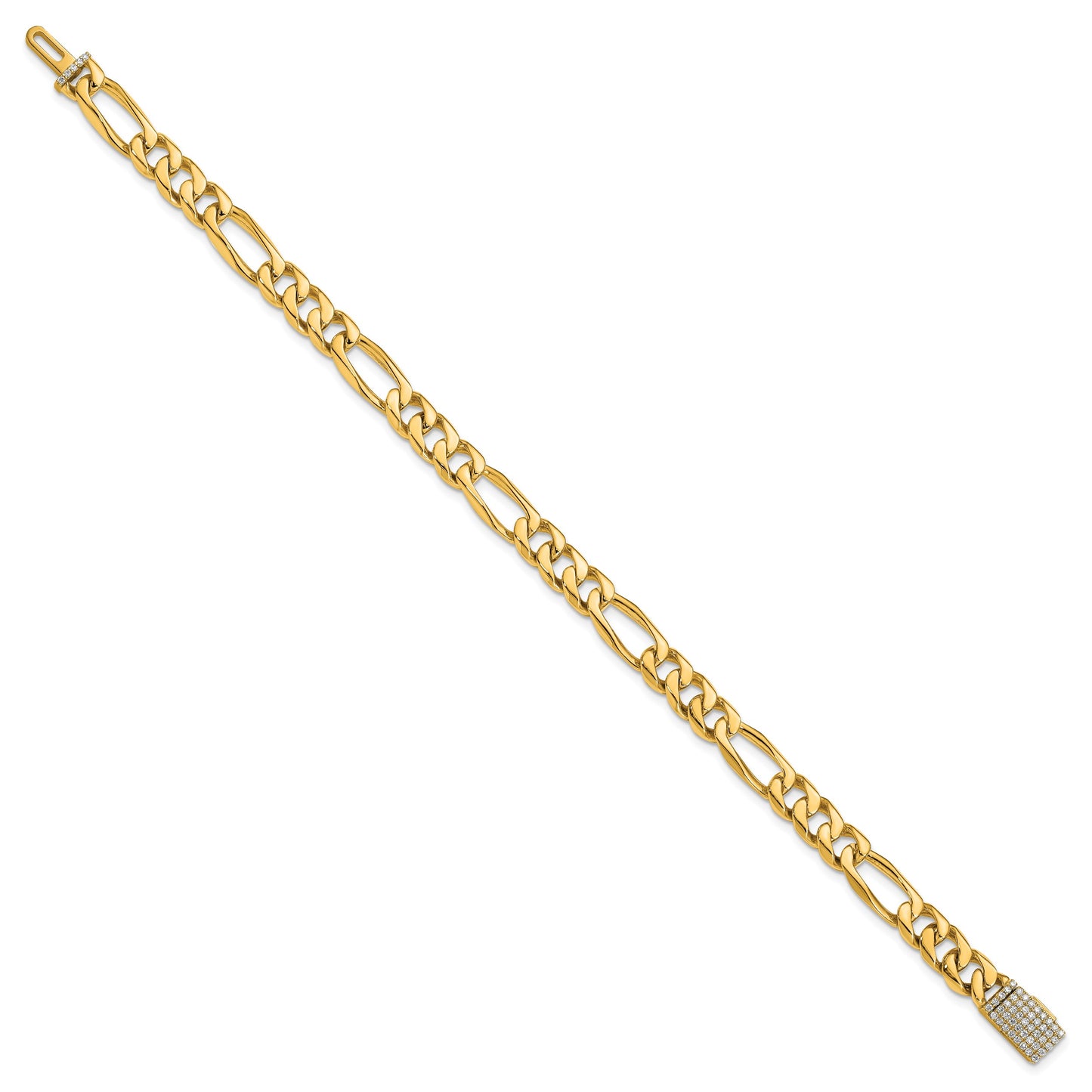 14k Hand-polished 7mm Figaro Link 1.75 carat Diamond Clasp 8 inch Bracelet