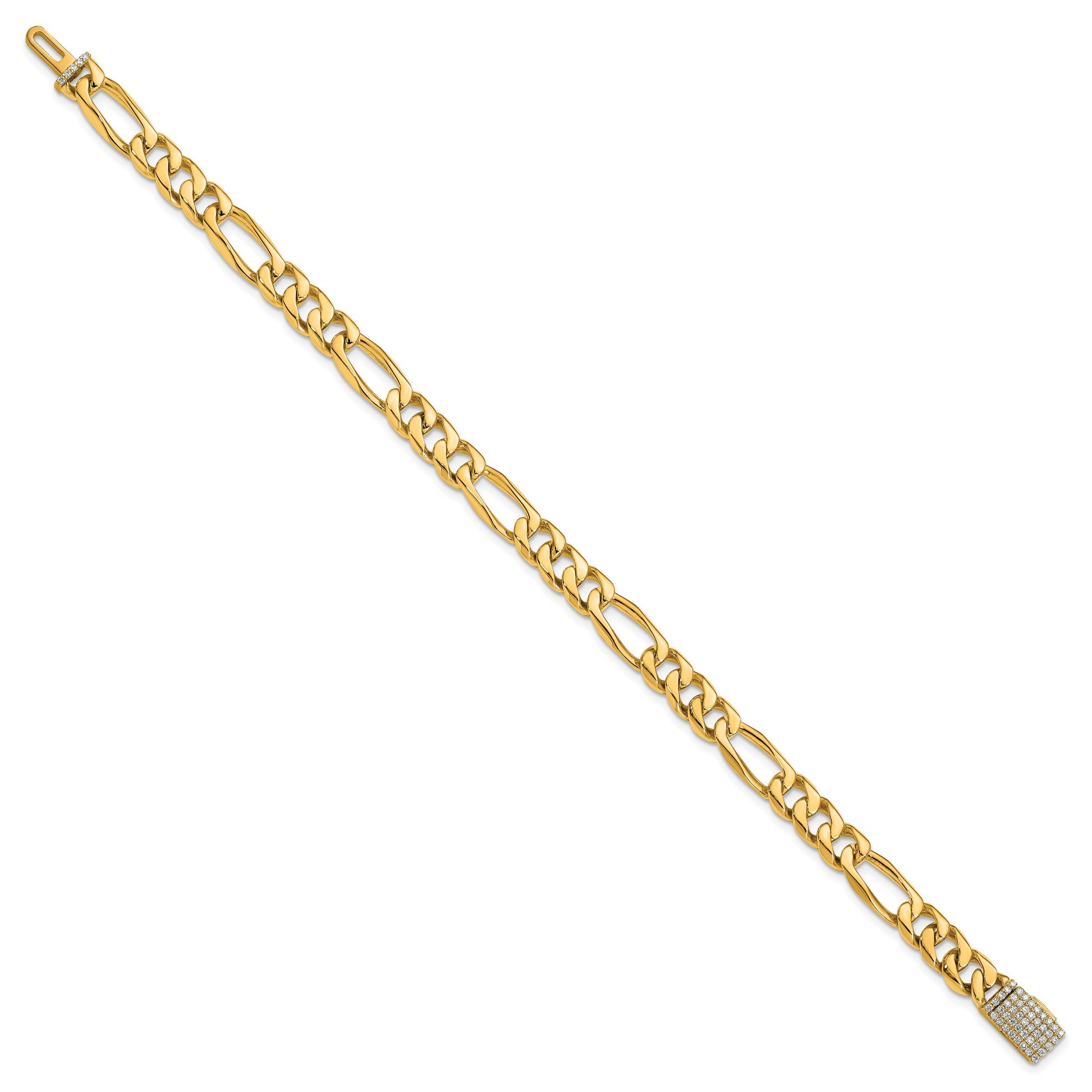 14k Hand-polished 7mm Figaro Link 1.75 carat Diamond Clasp 8 inch Bracelet